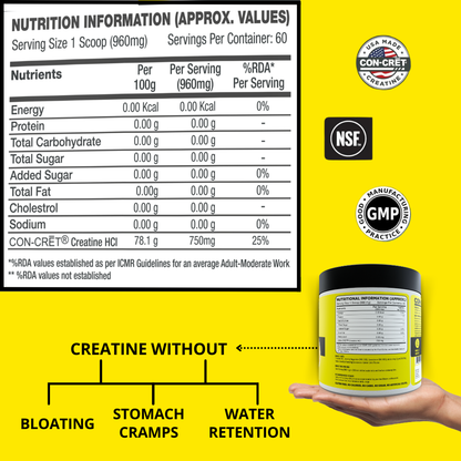 CON-CRĒT® Pure Creatine HCl Powder - Lemon Lime